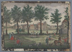 海牙 Hofvijver 的景观 Weihers gegen Hof anzusehen, zu Grafenhaag 的前景