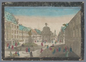 奥格斯堡葡萄酒市场景观
沿着 Saltz Stadel 朝 S. Ulrich zu Augspurg 方向俯瞰葡萄酒市场（标题见实物） 作者 Georg Balthasar Probst (可能)