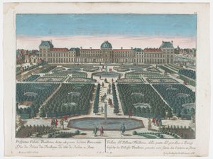 从杜伊勒里花园看到的巴黎杜伊勒里宫景观
Gesicht des Pallasts Thuilleries genannt, von seiten des Gartens zu Paris（物上标题）
巴黎（系列名称）