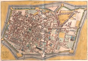 意大利卢卡--载于格奥尔格-布劳恩 1617 年创作的《Civitates Orbis Terrarum》，科隆 作者 乔治·布劳恩