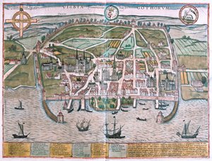瑞典哥特兰岛维斯比--载于格奥尔格-布劳恩 1617 年创作的《Civitates Orbis Terrarum》，科隆 作者 乔治·布劳恩