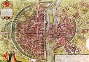 来自&39;Civitates orbis terrarrum&39;的巴黎地图，由Georg Braun（1541-1622）和Franz Hogenbergh（1540-92），法国，1572-1617