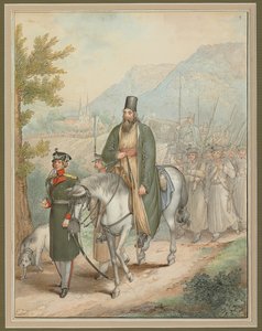俄罗斯士兵陪着牧师骑马，