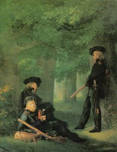 德文：Theodor Körner、Friedrich Friesen 和 Heinrich Hartmann 关于前哨站 At the Outpost 作者 格奥尔格·弗里德里希·克斯廷