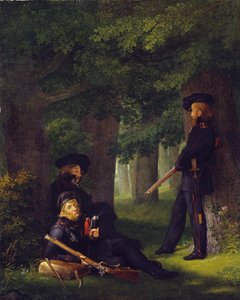 德国：Theodor Körner、Friedrich Friesen 和 Heinrich Hartmann 在前哨执勤 作者 格奥尔格·弗里德里希·克斯廷
