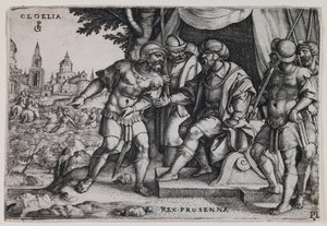 克洛丽亚和伊特鲁里亚国王波森纳，约 1536-37 年（雕刻） 作者 Georg Pencz