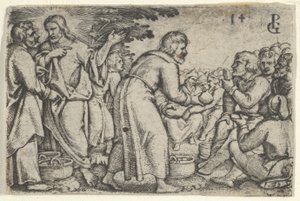 饼和鱼的奇迹，出自《基督的故事》，1534-35。 作者 乔治·彭茨