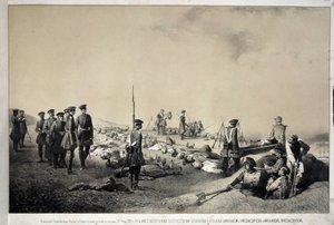 尼古拉-尼古拉耶维奇大公和迈克尔-尼古拉耶维奇大公在 1855 年 2 月 12 日遭受袭击后视察红堡（石版画）
