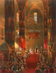 1856年在莫斯科沙皇亚历山大二世的加冕典礼上，大都会市民朝拜。
