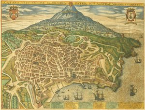 卡塔尼亚地图来自Georg Braun的Civitates Orbis Terrarum。 作者 弗兰斯