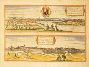 德累斯顿和莱比锡地图，来自乔治-布劳恩的《Civitates Orbis Terrarum》。 作者 弗兰斯