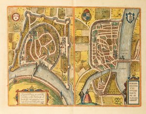 格勒诺布尔和勒芒地图，来自乔治-布劳恩的Civitates Orbis Terrarum。 作者 弗兰斯