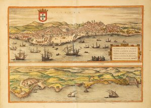里斯本和卡斯卡伊斯地图，来自Georg Braun的Civitates Orbis Terrarum。 作者 弗兰斯