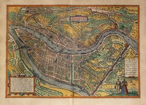 法国里昂地图，来自Georg Braun的Civitates Orbis Terrarum。 作者 弗兰斯