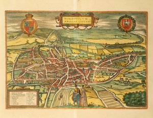 诺里奇地图，来自乔治-布劳恩的Civitates Orbis Terrarum。 作者 弗兰斯
