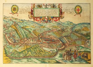 Serravalle Scrivia的地图，皮埃蒙特地区，来自Georg Braun的Civitates Orbis Terrarum。 作者 弗兰斯