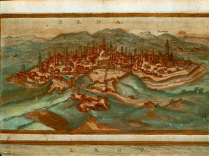 锡耶纳地图，来自Georg Braun的Civitates Orbis Terrarum。 作者 弗兰斯