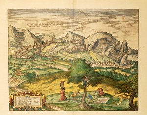 拉齐奥地区Terracina的地图，来自Georg Braun的Civitates Orbis Terrarum。 作者 弗兰斯