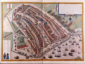 阿姆斯特丹的地图。布劳恩和霍根伯格的地图集。阿姆斯特丹1588年 作者 弗兰斯
