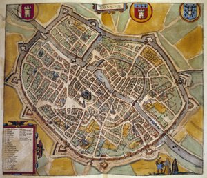 法国图尔市地图。 1572 年“布劳恩和霍根伯格”地图集的雕刻 作者 弗兰斯