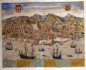16 世纪末的里斯本景色。 布劳恩和霍根伯格的 Atlas “Civates Orbis Terrarum”