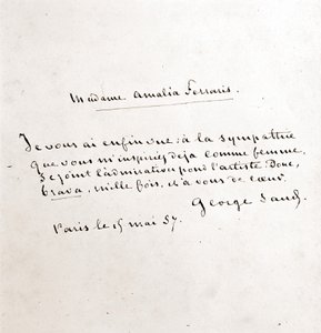 乔治·桑 (Aurore Dupin, Baronne Dudevant)（1804-1876 年）于 3 月 19 日在巴黎写给阿玛莉亚·费拉里斯夫人的信
