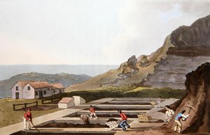 矾厂，出自罗伯特-哈维尔（1769-1832）1814年雕刻的 "约克郡的服装"（彩色平版印刷）。 作者 乔治（后）沃克