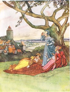 三个公主，1910年的“A Picture Song Book”中的插图 作者 乔治，卡莱尔·霍华德（Carlisle Howard）第9伯爵