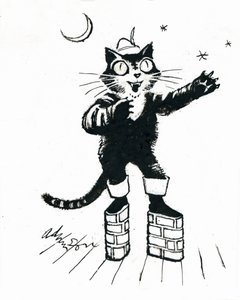 Puss in（砖墙平台）靴子（白卡上的透明墨水） 作者 乔治·亚当森