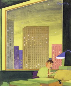在办公室工作到很晚，（来自Punch杂志封面，1966年5月11日）