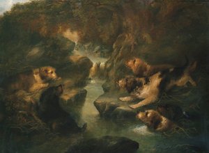 水獭狩猎，1867年 作者 乔治·阿姆菲尔德