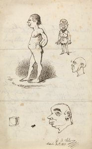 素描裸体男子、站立男子、两个侧面和盒子