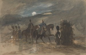 1853 年，军官和哨兵在乔巴姆扎营 作者 乔治·布莱恩特·坎皮恩