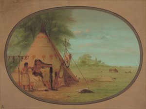 一个乌鸦酋长在他的厕所里，18611869。 作者 乔治·卡特琳