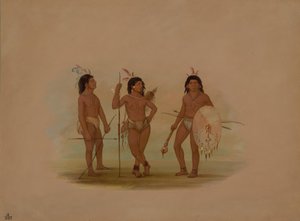 一个Puelchee酋长和两个年轻的战士，1854-1869。 作者 乔治·卡特琳