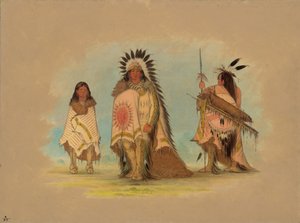 一个苏族酋长、他的女儿和一个战士，1861-869年。 作者 乔治·卡特琳