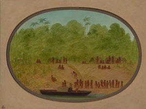 一个奥马瓜村--船只素描，1854-1869。 作者 乔治·卡特琳
