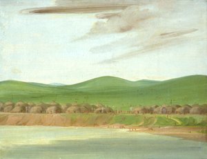 1832年，圣路易斯上空1600英里处的阿利卡拉土屋村。 作者 乔治·卡特琳