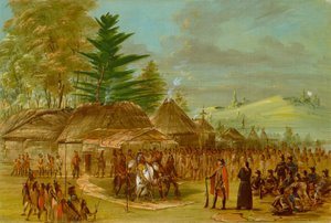 塔恩萨印第安人酋长接待拉萨尔。1682年3月20日 作者 乔治·卡特琳