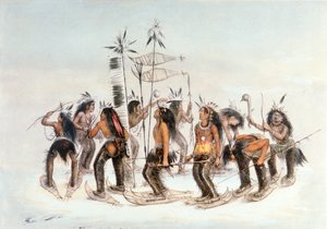 齐佩瓦雪鞋舞，约1835年（纸上水彩）。 作者 乔治·卡特琳