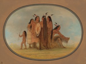 四个曼丹勇士，一个女孩和一个男孩，18611869。 作者 乔治·卡特琳