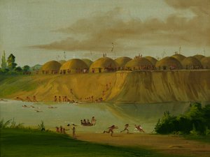 圣路易斯上方 1810 英里处刀河边的希达萨村和土屋 作者 乔治·卡特琳