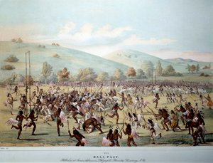 美国的印第安人：红皮部落的球赛。乔治-卡特林（1794-1872）的版画 19世纪 私人收藏 作者 乔治·卡特琳