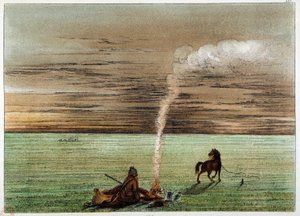 美国印第安人：卡特林和他的马查理一起画的。 George Catlin (1794-1872) 的插图 作者 乔治·卡特琳