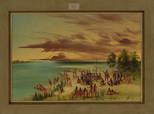 1682年4月9日，拉萨尔（La Salle）向法国索要路易斯安那，1847-48年 作者 乔治·卡特琳