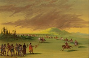 拉萨尔在德克萨斯州的大草原上遇到了塞尼斯印第安人的战队。1686年4月25日，18471848年。 作者 乔治·卡特琳