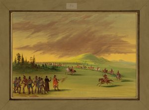 1686年4月25日，拉萨尔在得克萨斯州草原与塞尼斯印第安人的一个战争聚会相遇，1847-48年 作者 乔治·卡特琳