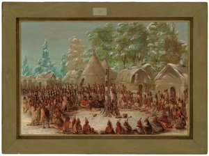 拉萨尔一行人在伊利诺伊州的村庄里大吃大喝。1680年1月2日 作者 乔治·卡特琳