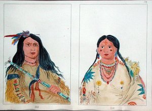 北美印第安人（纸上笔墨和水彩）。 作者 乔治·卡特琳