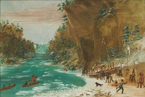 驻扎在尼亚加拉大瀑布下的探险队。1679年1月20日，18471848年。 作者 乔治·卡特琳